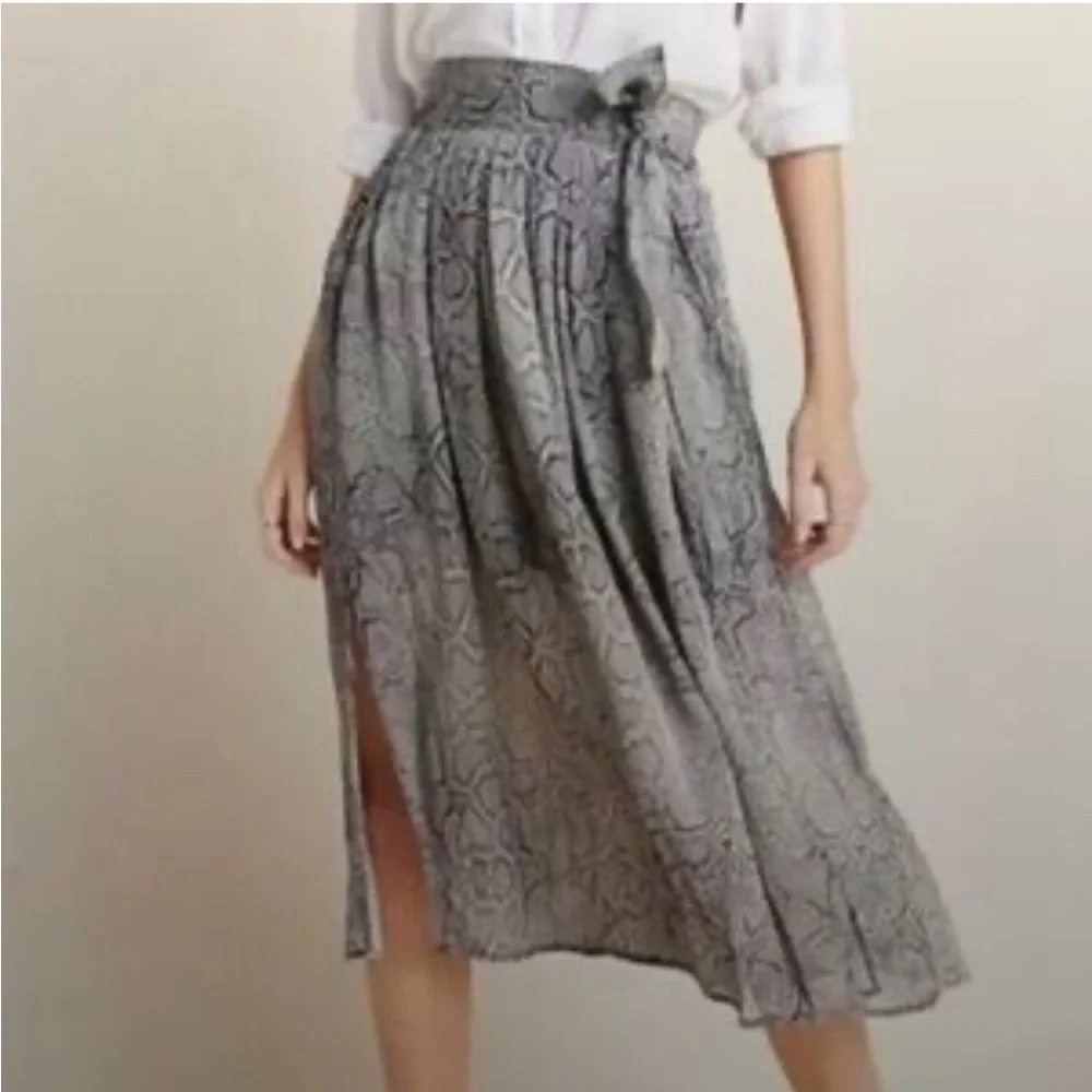 Anthropologie Gray Snakeprint Midi Skirt